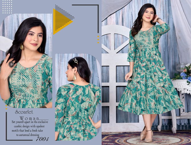 Ft Flower Fashion Foil Printed Embroidered Kurtis Catalog
